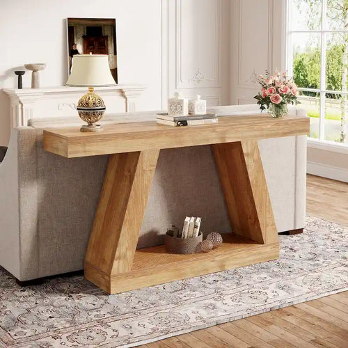 55 Inches Farmhouse Entryway Console Table with Storage