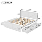 Cama de madera tipo plataforma tamaño Queen con 4 cajones de almacenamiento, blanco antiguo