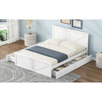 Cama de madera tipo plataforma tamaño Queen con 4 cajones de almacenamiento, blanco antiguo