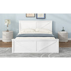 Cama de madera tipo plataforma tamaño Queen con 4 cajones de almacenamiento, blanco antiguo