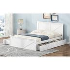 Cama de madera tipo plataforma tamaño Queen con 4 cajones de almacenamiento, blanco antiguo