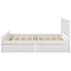Cama de madera tipo plataforma tamaño Queen con 4 cajones de almacenamiento, blanco antiguo