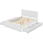 Cama de madera tipo plataforma tamaño Queen con 4 cajones de almacenamiento, blanco antiguo