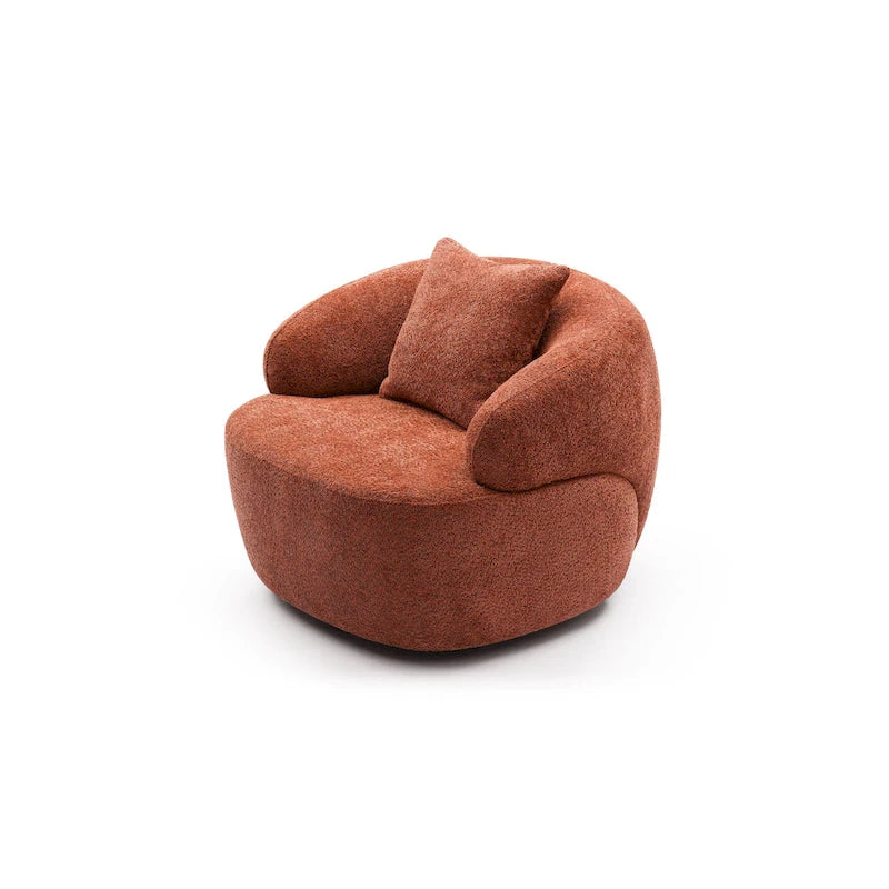 Sillón giratorio tipo barril tapizado en naranja