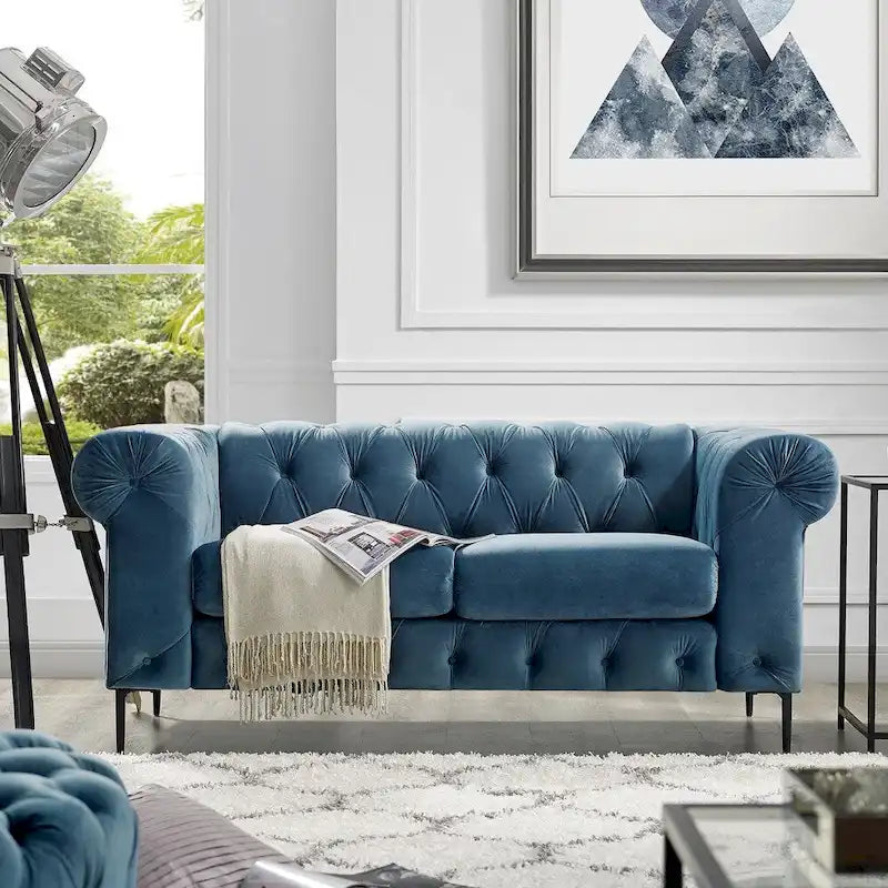 Gesteuertes Samt-Loveseat-Sofa mit gerollten Armlehnen