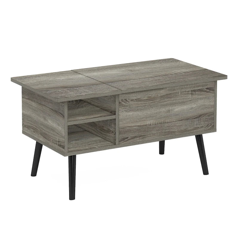 Table basse relevable avec rangement dissimulé et pieds en bois