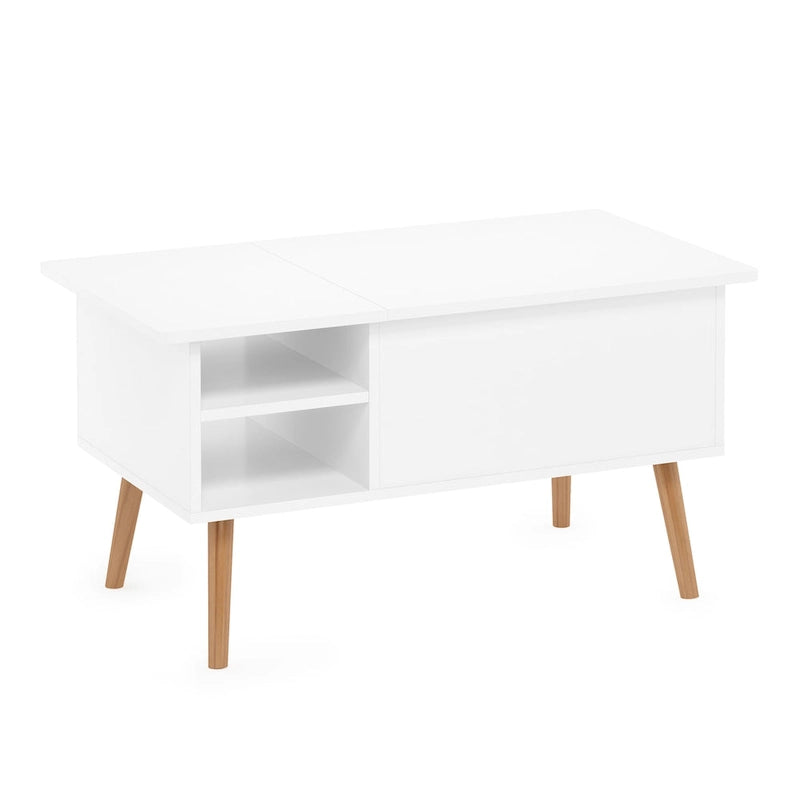 Table basse relevable avec rangement dissimulé et pieds en bois