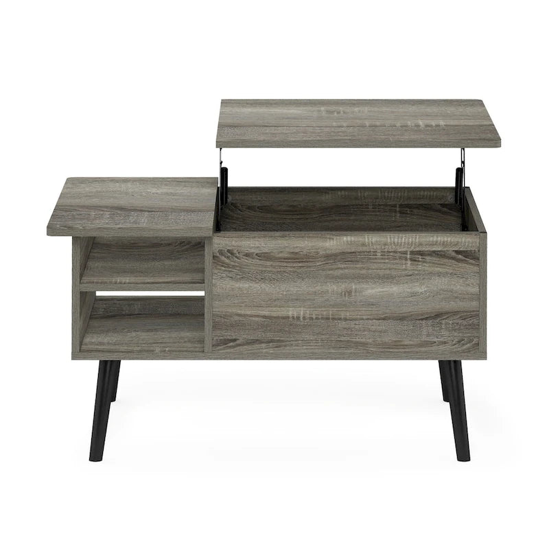 Table basse relevable avec rangement dissimulé et pieds en bois