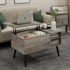Table basse relevable avec rangement dissimulé et pieds en bois