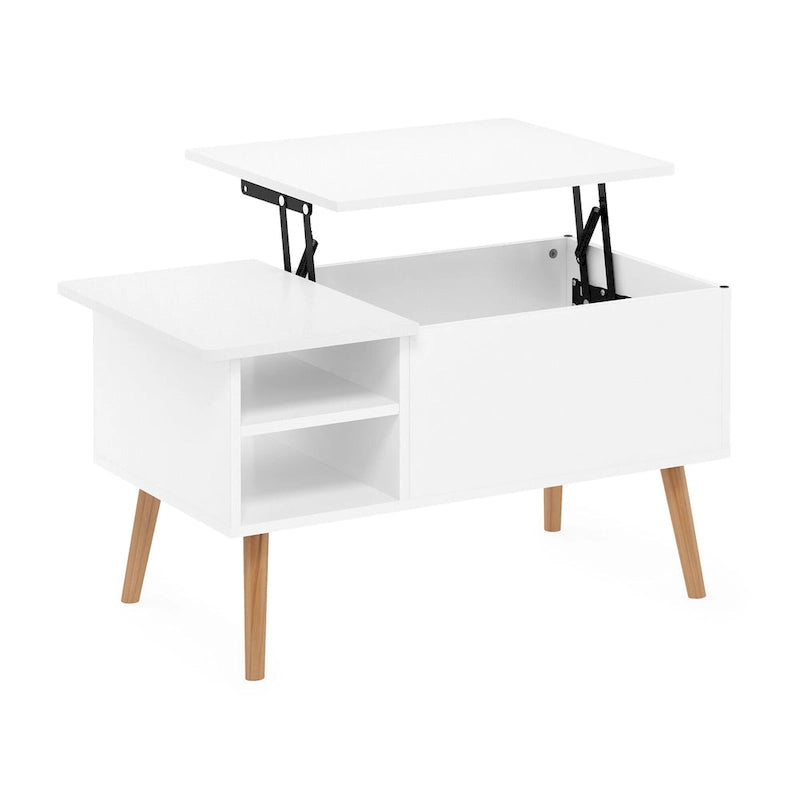 Table basse relevable avec rangement dissimulé et pieds en bois