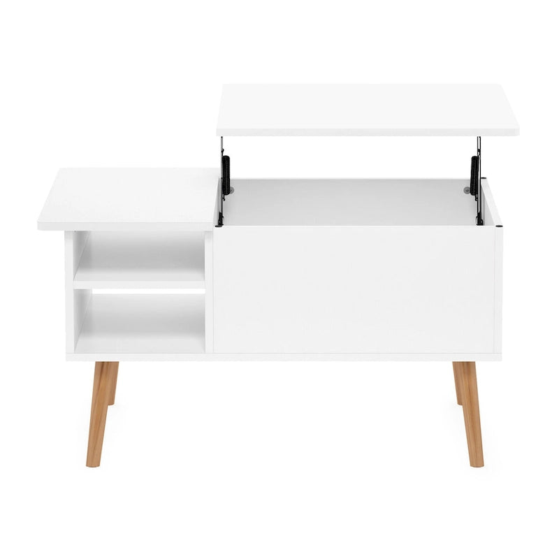 Table basse relevable avec rangement dissimulé et pieds en bois