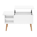 Table basse relevable avec rangement dissimulé et pieds en bois