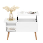 Table basse relevable avec rangement dissimulé et pieds en bois