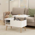 Table basse relevable avec rangement dissimulé et pieds en bois
