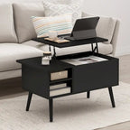 Table basse relevable avec rangement dissimulé et pieds en bois