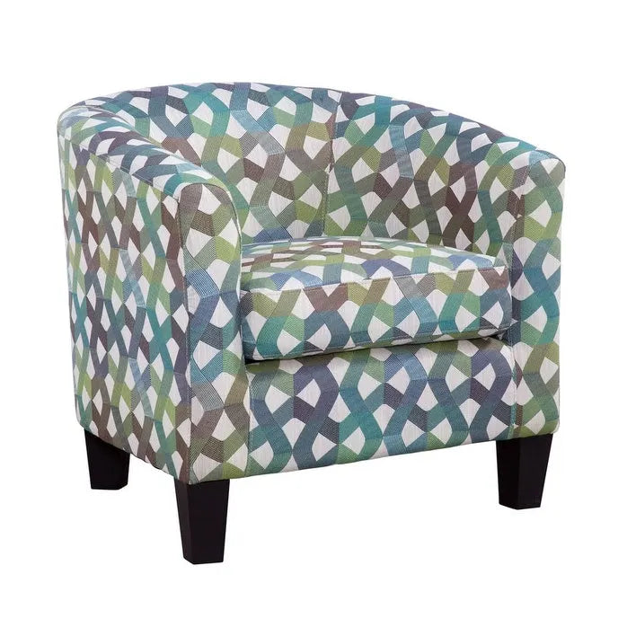 Green and Blue Upholstered Barrel Accent Chair