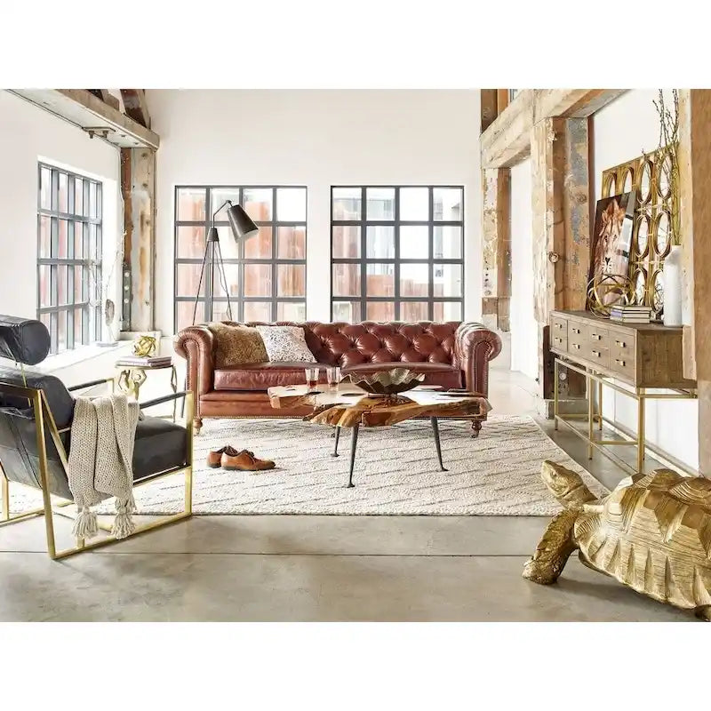 Aurelle Home Premier Top Grain Leather Chesterfield Sofa