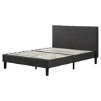 Letto con base a piattaforma imbottito grigio scuro con testiera trapuntata a rombi