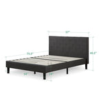 Letto con base a piattaforma imbottito grigio scuro con testiera trapuntata a rombi