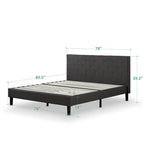 Letto con base a piattaforma imbottito grigio scuro con testiera trapuntata a rombi