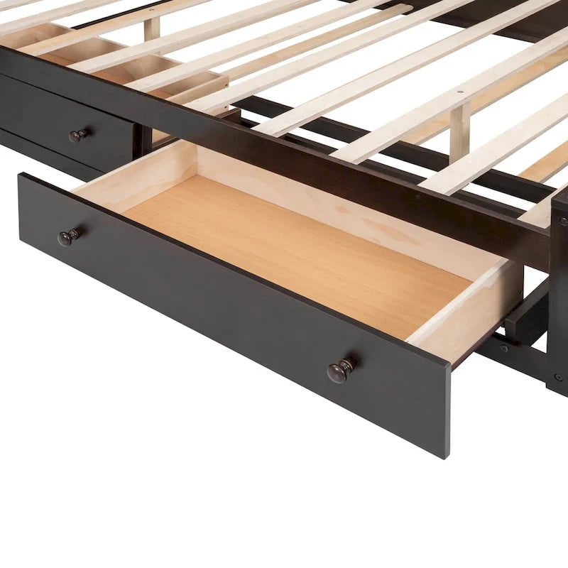 Cama de madera tamaño Queen con almacenamiento y cama nido, espresso