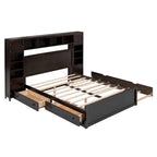 Cama de madera tamaño Queen con almacenamiento y cama nido, espresso