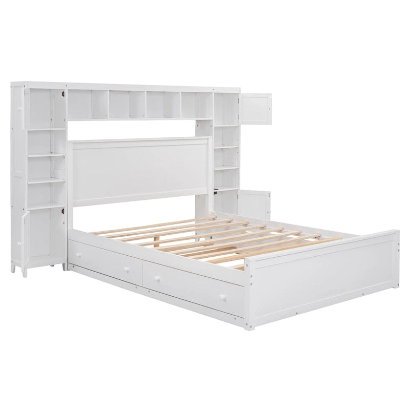 Cama de madera tamaño Queen con almacenamiento y cama nido, espresso