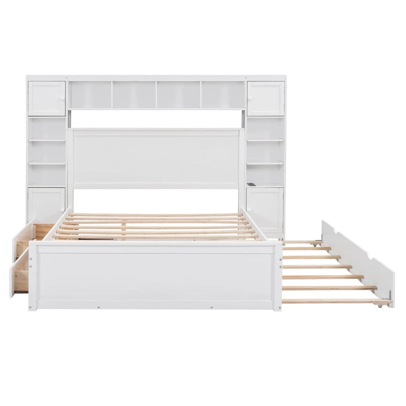 Cama de madera tamaño Queen con almacenamiento y cama nido, espresso
