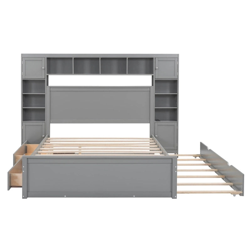 Cama de madera tamaño Queen con almacenamiento y cama nido, espresso