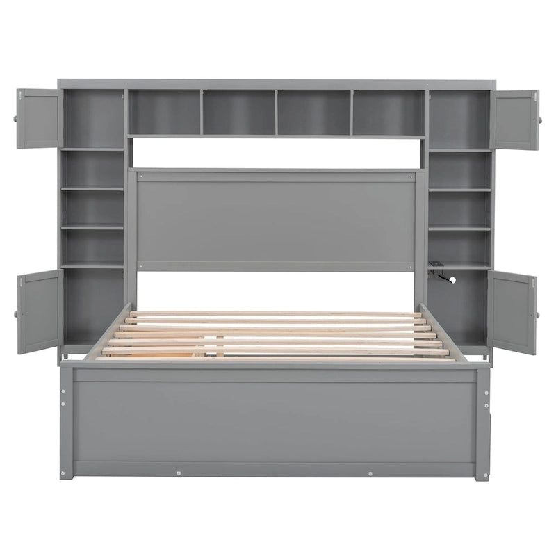 Cama de madera tamaño Queen con almacenamiento y cama nido, espresso
