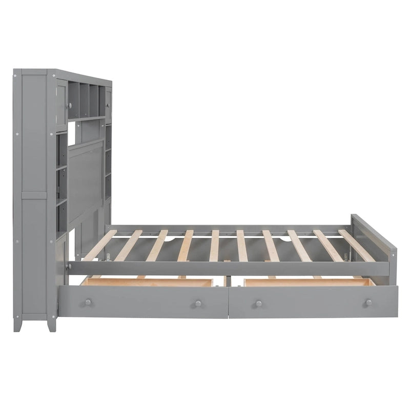 Cama de madera tamaño Queen con almacenamiento y cama nido, espresso