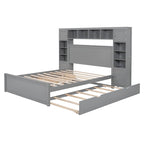 Cama de madera tamaño Queen con almacenamiento y cama nido, espresso