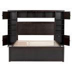 Cama de madera tamaño Queen con almacenamiento y cama nido, espresso