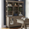 Credenza con alzata color tortora mélange e nove ripiani fissi