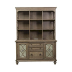 Credenza con alzata color tortora mélange e nove ripiani fissi