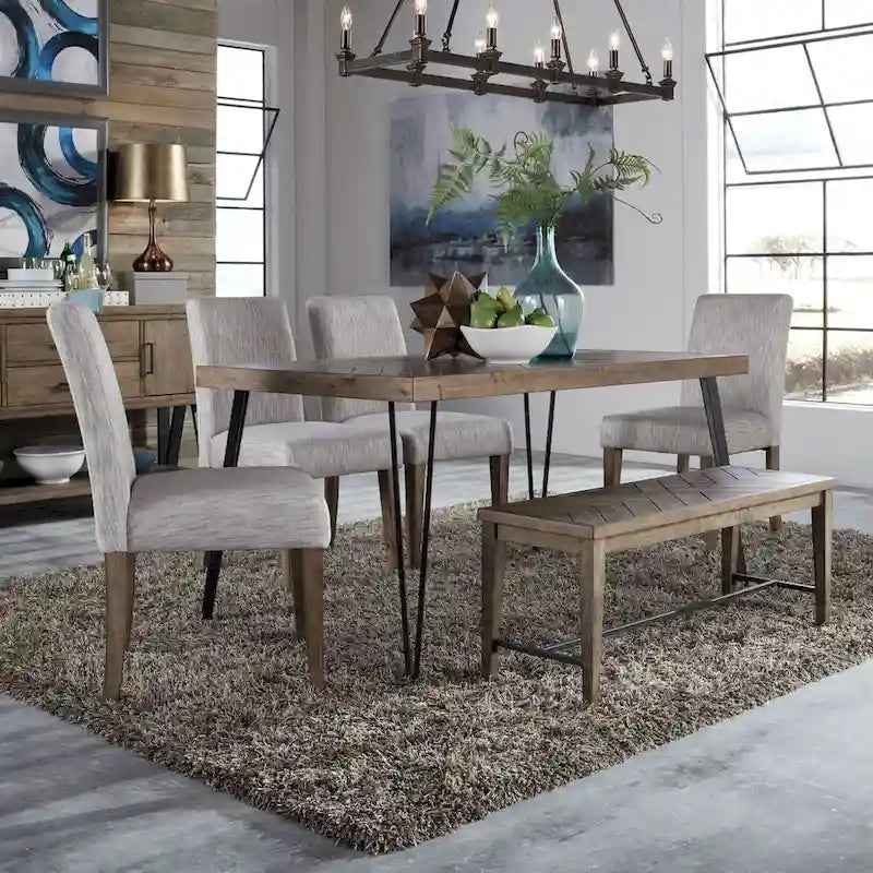 Horizons Rustic Caramel with Sawmark Distressing Rectangular Leg Table - Grey