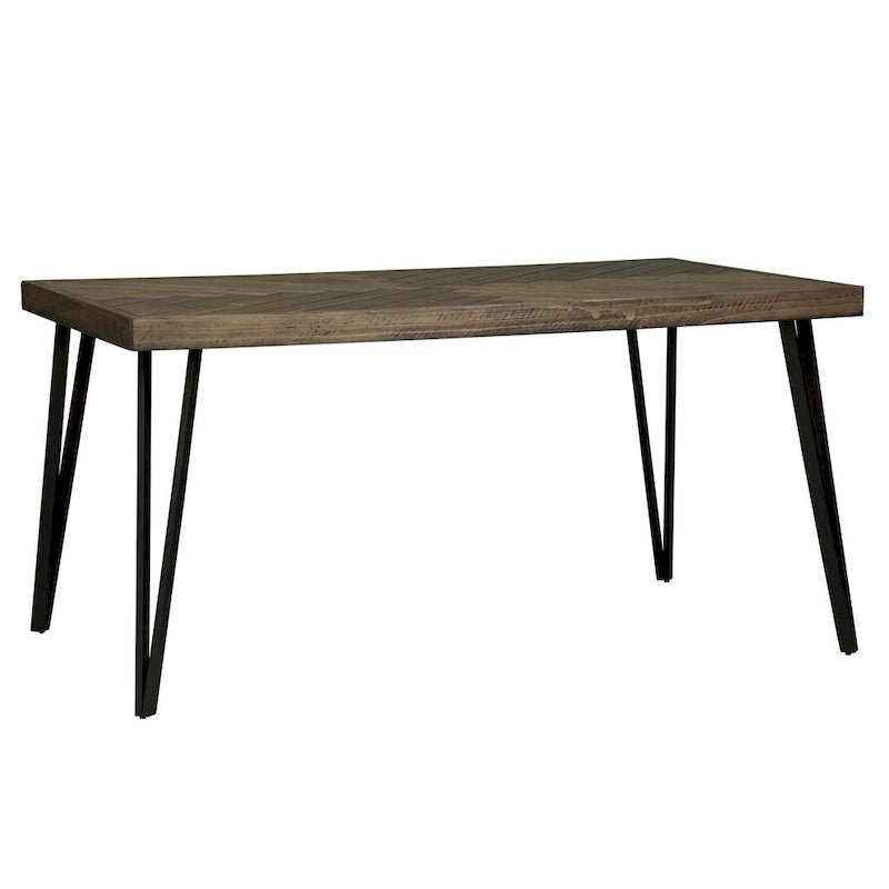 Mesa de comedor rectangular con tablero en patrón de espiga