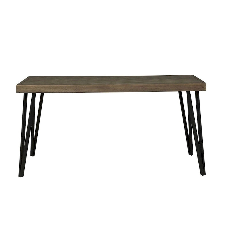Mesa de comedor rectangular con tablero en patrón de espiga