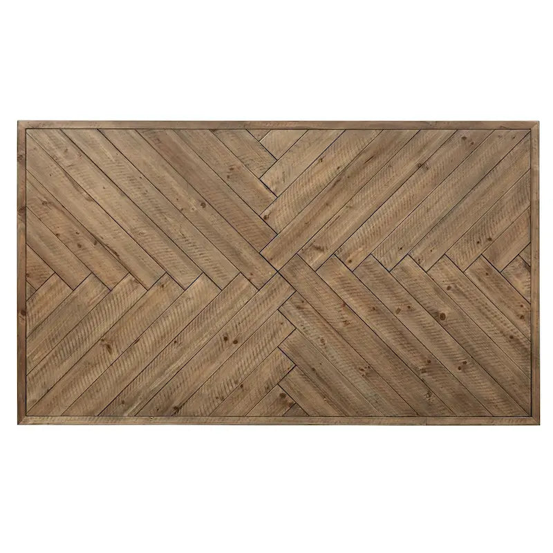 Mesa de comedor rectangular con tablero en patrón de espiga