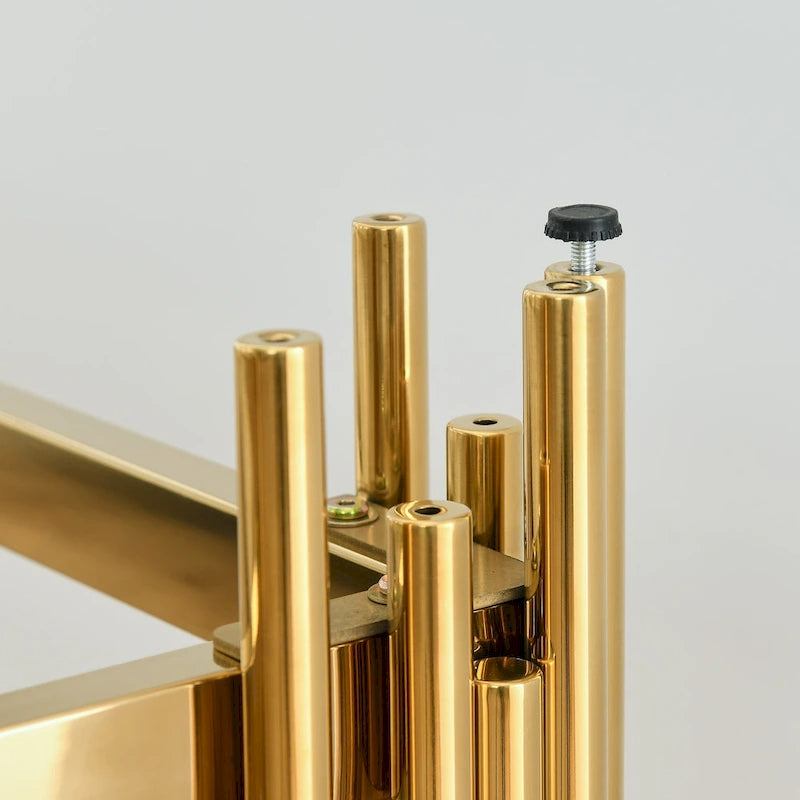 Mesa consola de vidrio de 55 pulgadas con estructura de metal en tono dorado