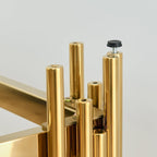 Mesa consola de vidrio de 55 pulgadas con estructura de metal en tono dorado