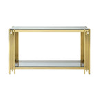 Mesa consola de vidrio de 55 pulgadas con estructura de metal en tono dorado