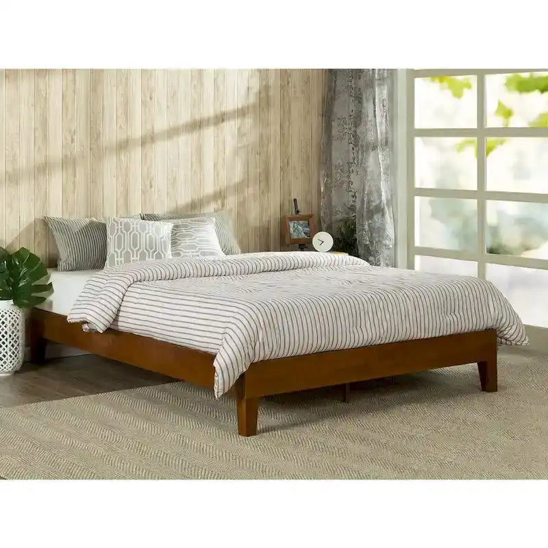 Estructura de cama de plataforma de madera tamaño Queen con acabado de cerezo