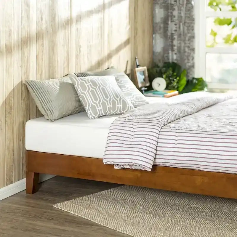 Estructura de cama de plataforma de madera tamaño Queen con acabado de cerezo