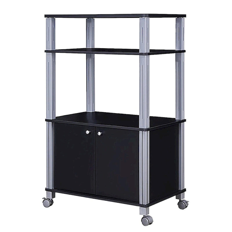 Rolling Microwave Stand with Shelves and Two-Door Cabinet
