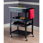 Carrello da cucina nero con piano in acciaio inox