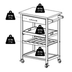 Carrello da cucina nero con piano in acciaio inox