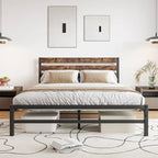 Estructura de cama tipo plataforma con cabecero de MDF y listones metálicos