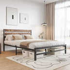 Estructura de cama tipo plataforma con cabecero de MDF y listones metálicos
