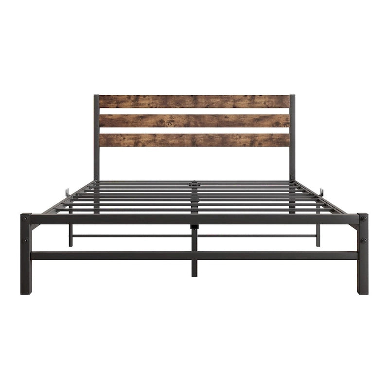 Estructura de cama tipo plataforma con cabecero de MDF y listones metálicos